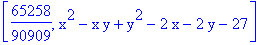 [65258/90909, x^2-x*y+y^2-2*x-2*y-27]